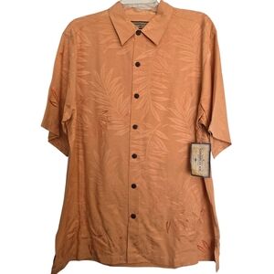 NWT Caribbean Joe Mens Orange Embroidered Hawaiian Silk Shirt